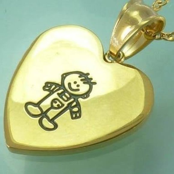 Artisan Made Stainless Steel Mothers Necklace with a little Boy on the Front - Picture 1 of 1